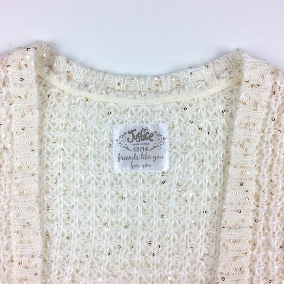 JUSTICE | Bolero Sweater Cream Gold Sequin 12 14 - Picture 2 of 3